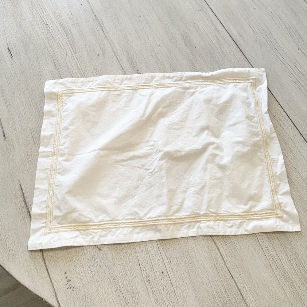 RESTORATION HARDWARE White Yellow Italian Satin Stitch Hotel Sham Lumber Italy